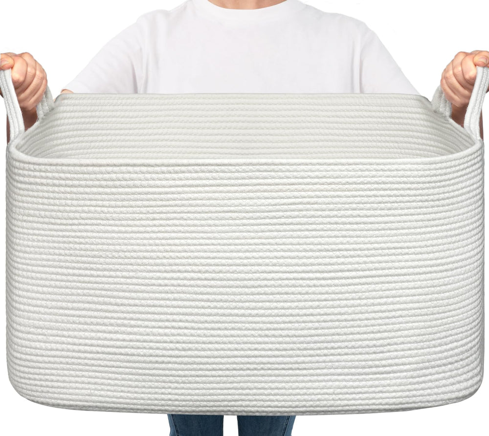 Goodpick blanket basket large white front view showing spacious 75L storage