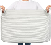 Goodpick blanket basket large white front view showing spacious 75L storage
