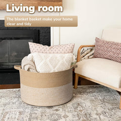 Goodpick 83-liter capacity basket keeps blankets organized and within reach.