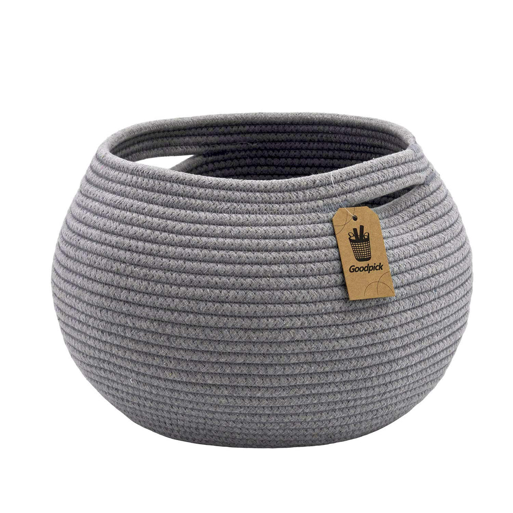 Goodpick round cotton rope basket gray stores towels neatly.