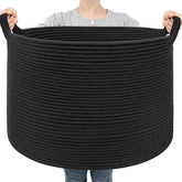 Goodpick large blanket basket with 22x14 in black rope, ideal for blanket storage.