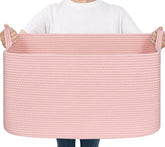 Goodpick large blanket basket pink with soft cotton rope for living room storage.