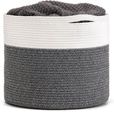 Goodpick large cotton rope basket gray blanket storage keeps living spaces organized.