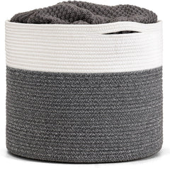 Goodpick large cotton rope basket gray blanket storage keeps living spaces organized.