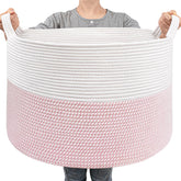 Goodpick large storage basket pink front view for blanket organization.