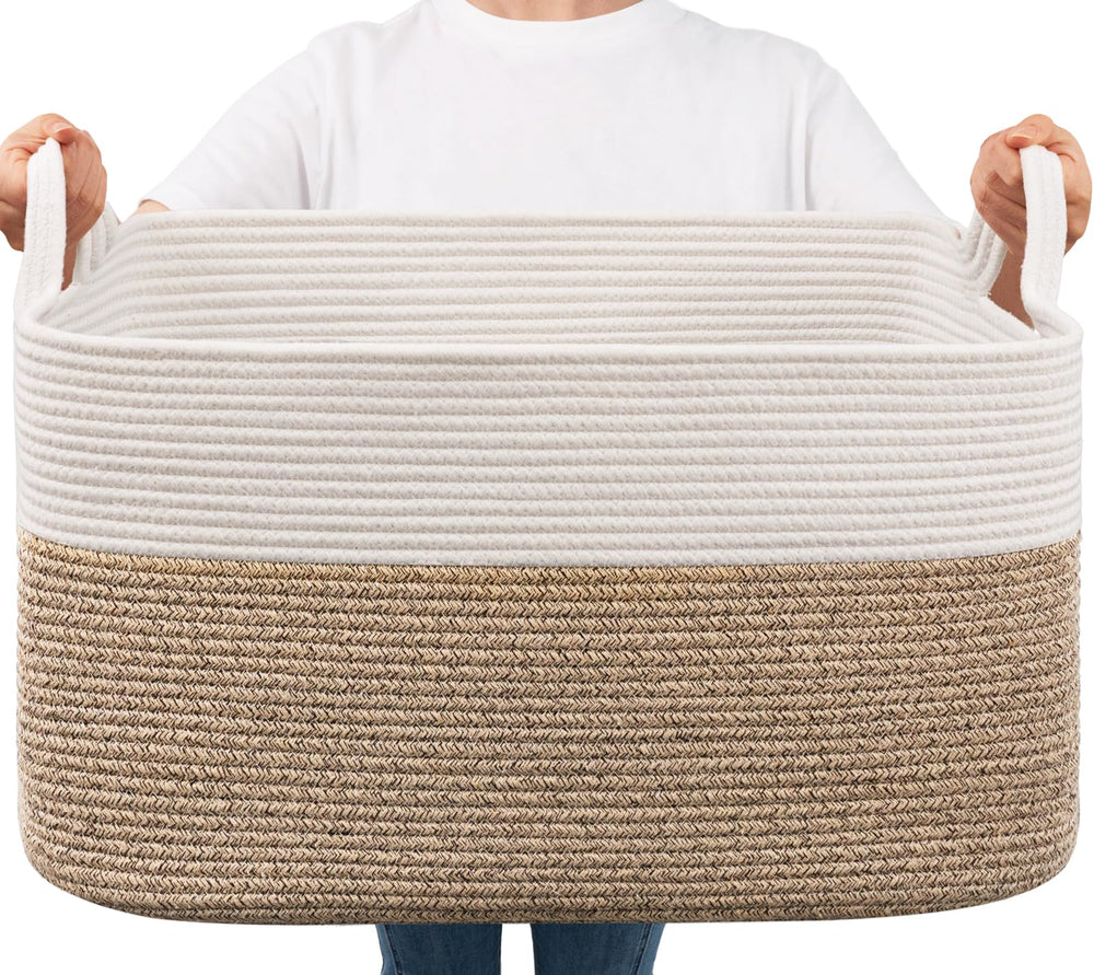 Goodpick Large Woven Blanket Basket front view showing ample storage