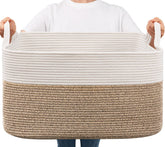 Goodpick Large Woven Blanket Basket front view showing ample storage