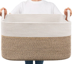 Goodpick Large Woven Blanket Basket front view showing ample storage