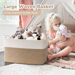 Goodpick Large Woven Blanket Basket side with sturdy handles for easy transport