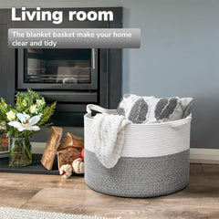 Goodpick rope basket in living room adds stylish storage and decor.