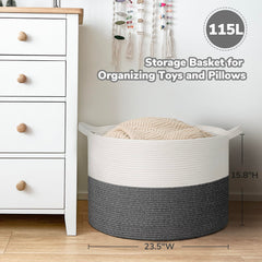 Goodpick rope basket with handles, easy transport between rooms.