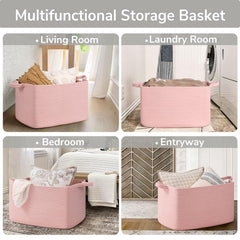 Goodpick pink rope basket versatile for blankets, towels, and clothes.