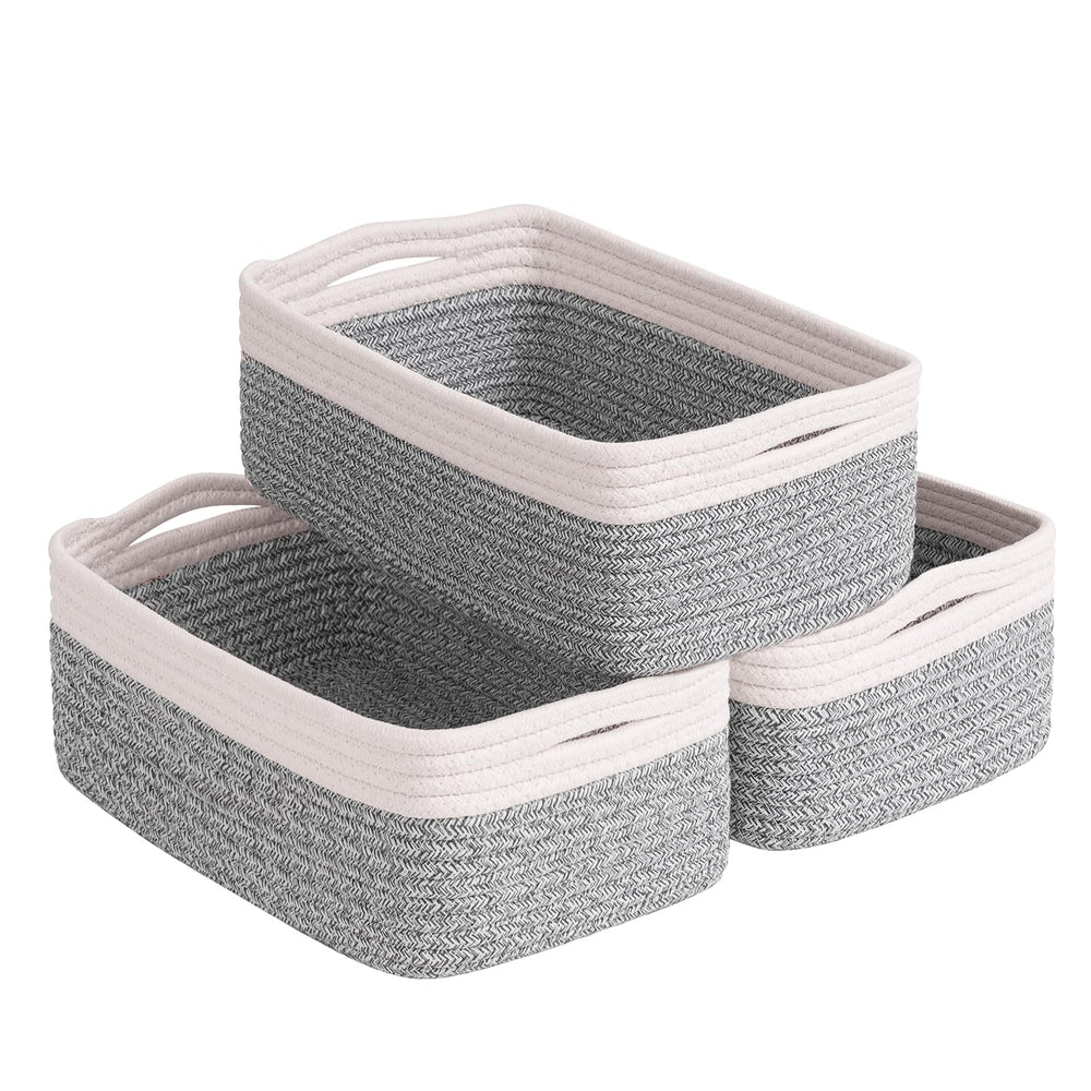 Goodpick storage bins in cotton rope, white-gray, for stylish shelf organization and easy access to essentials