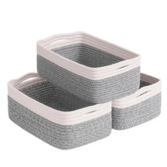 Goodpick storage bins in cotton rope, white-gray, for stylish shelf organization and easy access to essentials