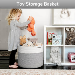 Goodpick woven rope basket features easy grip handles for portability