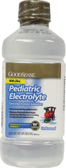 GoodSense electrolyte solution bottle shown for hydration support during illness