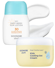 GOONGBE baby sun lotion bottle provides UVA/UVB protection with a light, non greasy feel