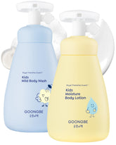 GOONGBE Kids Body Wash bottle with foamy lather for gentle cleansing.