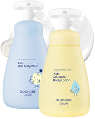 GOONGBE Kids Body Wash bottle with foamy lather for gentle cleansing.