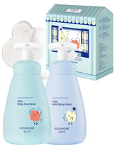 Goongbe Kids Wash Duo Set front packaging showing allergen-free, silicone-free bath duo for gentle routines