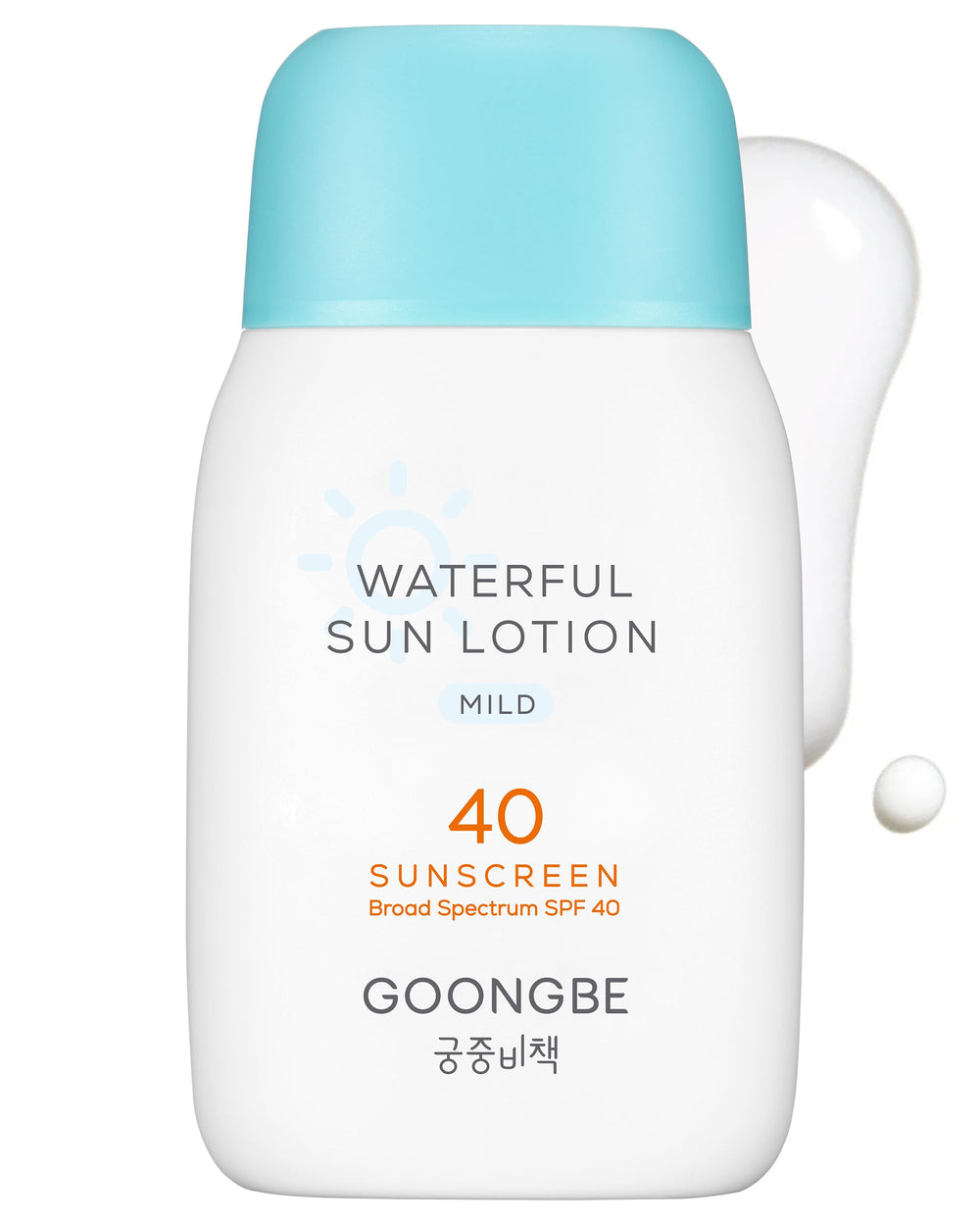 GOONGBE Waterful Sun Lotion bottle front showing SPF 40 protection for sensitive skin