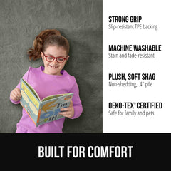 Gorilla Grip plush pile texture for ultra-soft contact underfoot in bedrooms or nurseries.