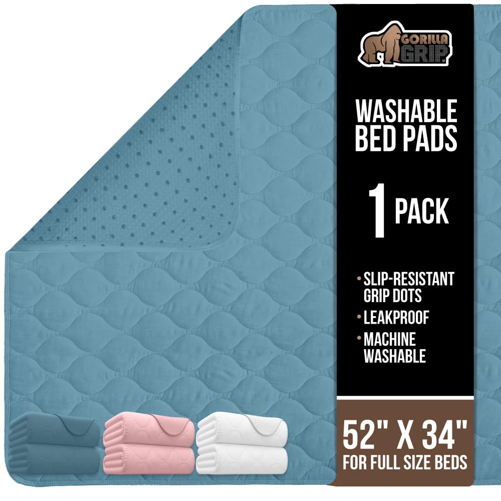 GORILLA GRIP underpads with leak-proof edges for overnight protection.