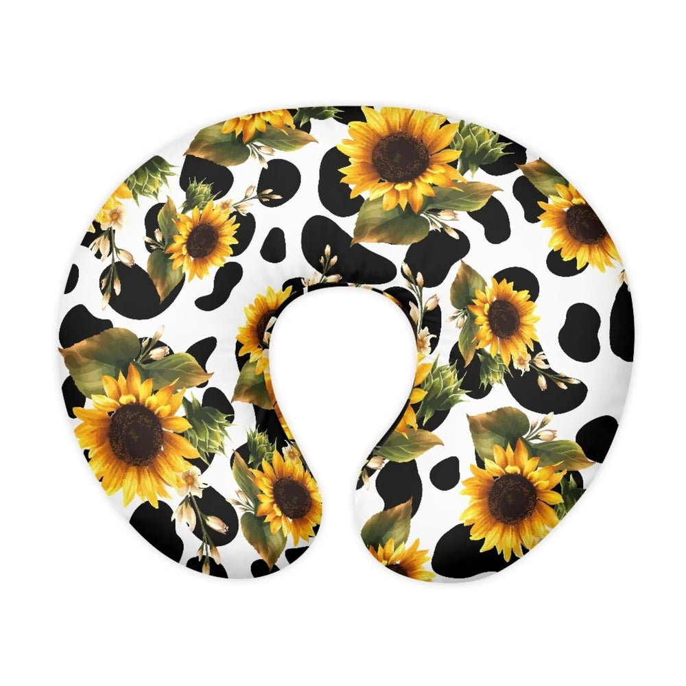 Goronwyfloyd cow stripes and sunflowers nursing pillow cover, soft texture for newborn comfort.