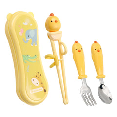 Goryeo Baby toddler utensils set in stainless steel spoons and forks for self-feeding practice.