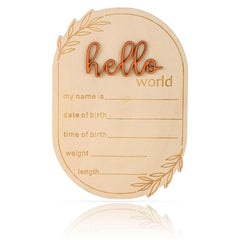 Gosknor baby announcement sign with hello world motif for newborn photo captures