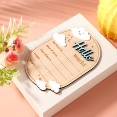 Gosknor newborn sign closeup highlighting smooth wood and detailed finish.
