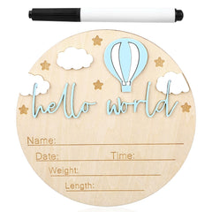 Gosknor wooden baby announcement sign with balloon, cloud and stars for nursery decor.