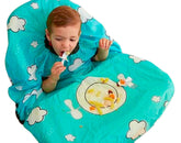 Grabease allover waterproof bib teal front view keeps clothes clean during meals