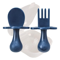Grabease baby utensils set with ergonomic design supports self-feeding.