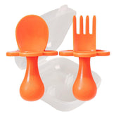 Grabease orange fork, easy self-feeding for toddlers.
