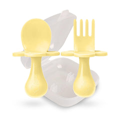 Grabease spoon yellow, gentle self-feeding tool with ergonomic handle for tiny hands.