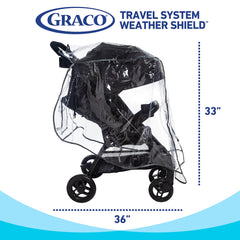 Graco rain cover includes a storage pocket for baby essentials on the go.