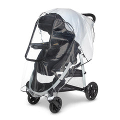 Graco Universal Deluxe Weather Shield rain cover keeps baby dry during rain showers.