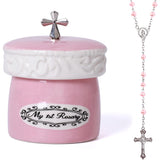 Grandeco My First Rosary Cross pink beads for baptism keepsake