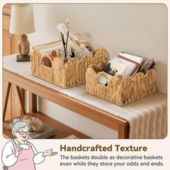 GRANNY SAYS scalloped-edge water hyacinth basket adds decorative flair.