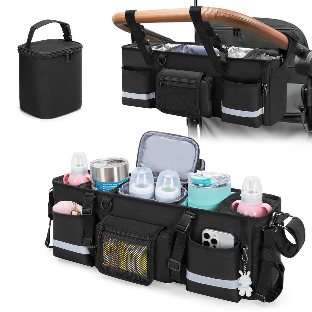 GRAOSO organizer with four insulated cup holders kept secure during a stroll with the W4