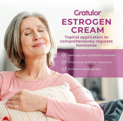 Gratulor Estrogen Cream hot-flashes-relief scene shows potential comfort during symptom spikes.