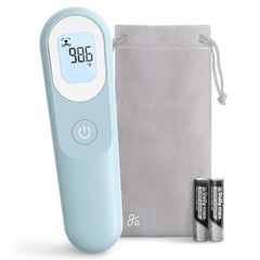 Greater Goods no-touch thermometer shows forehead reading for quick, non-contact temps