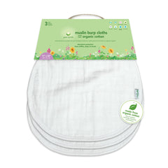 Green Sprouts burp cloths in organic cotton provide gentle skin contact.