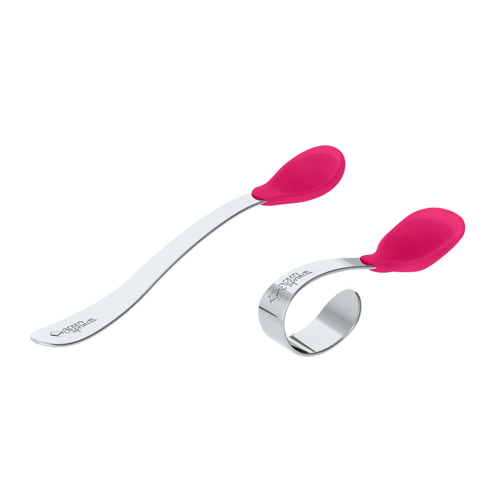 Green Sprouts Learning Spoon Set used by baby for self-feeding practice