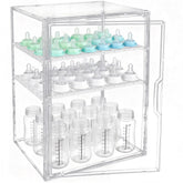 GRETJOB baby bottle organizer on a counter with 3-tier view for quick feeding prep.