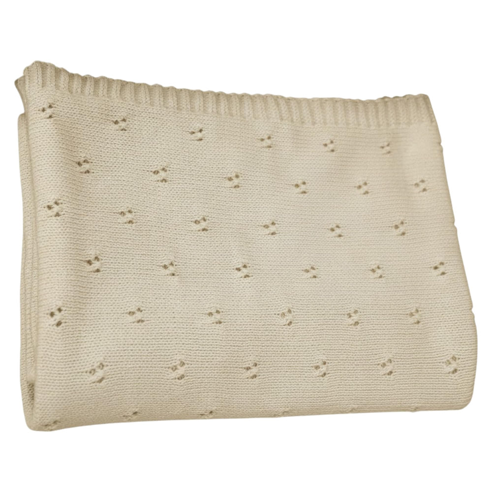 Grewear baby knit blanket beige with eyelet pattern, soft touch for newborn swaddling