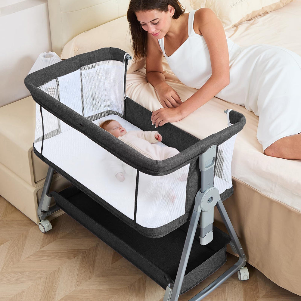 Grobeybees 3-in-1 bassinet bedside sleeper with wheels for easy room-to-room use