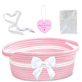 Groodo small woven basket in pink patchwork, ideal for premium gift presentation