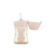 GROSMIMI flip-top spill-proof cup with cherry lid for mess-free travel.